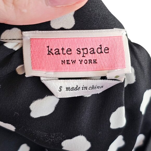 Kate Spade Cloud Dot White and Black Polka Dot Blouse Sz S - Picture 6 of 8